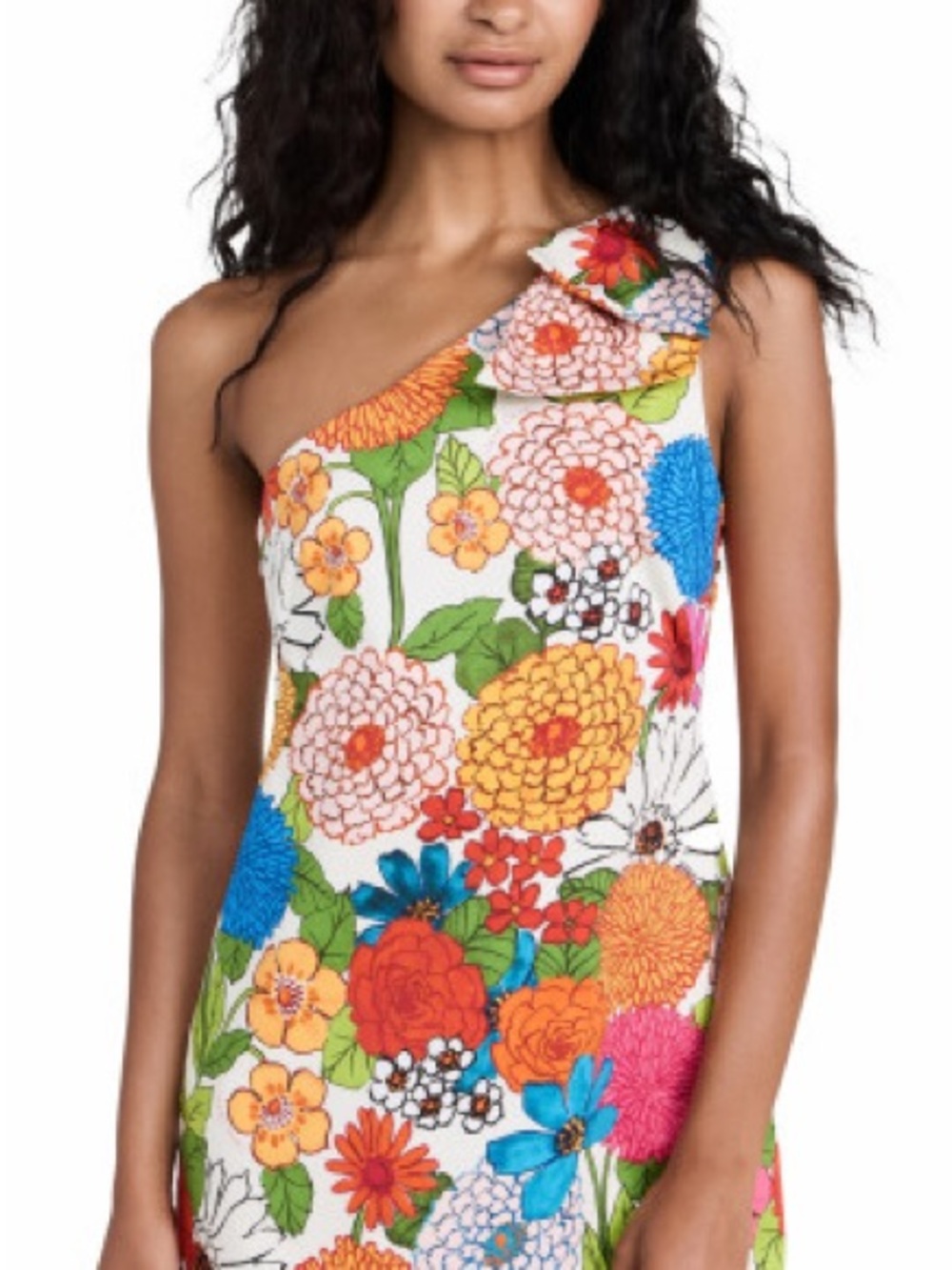 Cara Cara White One-Shoulder Floral Dress with Multicolor Blooms M, NWTs